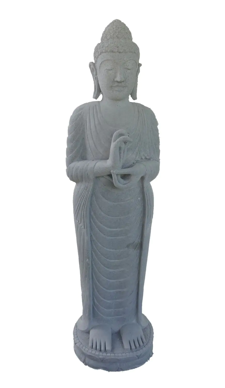  Product image 6 of the product “Standing Buddha made of Riverstone in Dharmachakra position - gesture of wheel of the teaching of Dharma. About 150cm height. ”
